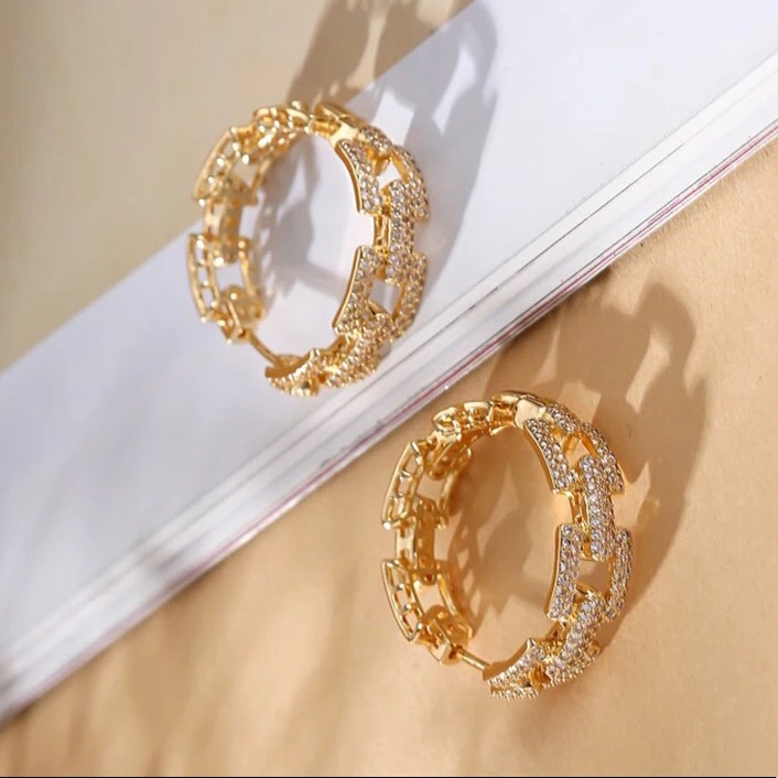 Nib 18 Kt Yellow Gold Geometric Hoop Earrings